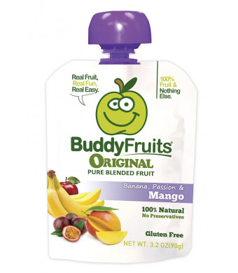 Buddy Fruits Mango / Passion Fruit / Banana, Pure Blended Fruit To Go, 3.2-Ounce (Pack of 18)