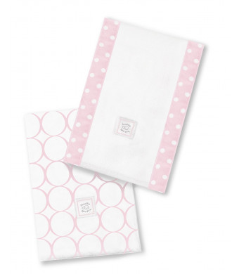 SwaddleDesigns Baby Burpies, Pastel Pink Mod Circles (Set of 2 Burp Cloths)