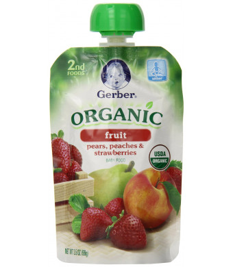 Gerber Organic 2nd Foods Pouches, Pears, Peaches, Strawberries, 3.5 Ounce, 12 count