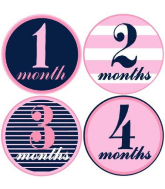 Mumsy Goose Baby Girl Monthly Milestone Stickers 1-12 Months Pink and Navy