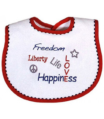 Raindrops Embroidered Bib, Freedom, Liberty, Life, Love and Happiness, Red