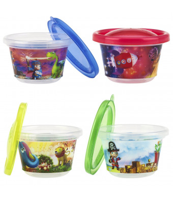 Nuby Stackable Printed Wash or Toss Snack Cups with Lids, 4 Count
