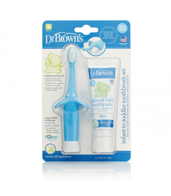 Dr. Brown's Infant Toothbrush and Toothpaste Combo Pack, Blue, 1.4 Ounce