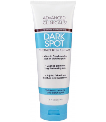 Advanced Clinicals Dark Spot Therapeutic Cream with Vitamin C. Hydroquinone Free. For Age Spots, Blotchy Skin. Face, Hands, Body. Large 8oz Tube.