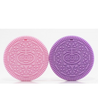HodgePodgeGarage Cookie Biscuit Teething Toys BPA Free FDA Approved Purple and Pale Pink (Set of 2) A Safe Unique B