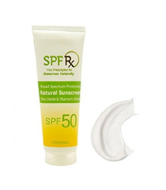 SPF Rx Natural Facial and Body SPF 50 Sunscreen with Anti Aging UVA and UVB Broad Spectrum Protection, 4 Ounce