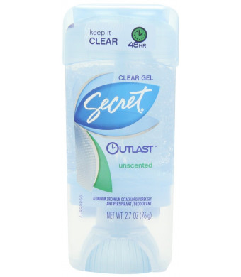 Secret Outlast Antiperspirant/Deodorant, Clear Gel, Unscented, 2.7 Oz (Pack of 4)