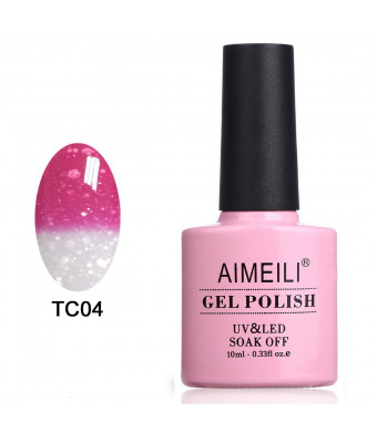 AIMEILI Soak Off UV LED Temperature Color Changing Chameleon Gel Nail Polish - Hot Pink to Glitter White (TC04) 10ml