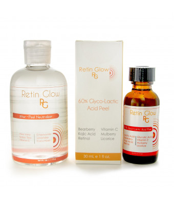 Retin Glow 60% Glyco-Lactic Acid Peel with 4 oz Bottle After Peel Neutralizer. Peel Contains Retinol, Vit C +