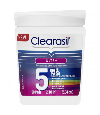 Clearasil Ultra 5 in 1 Acne Face Wash Pads, 90 Count