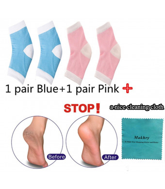 Makhry 2 Pairs MoisturiZing Silicone Gel Heel Socks for Dry Hard Cracked Skin Open Toe Comfy Recovery Socks Day Night Care (BlueandPink)