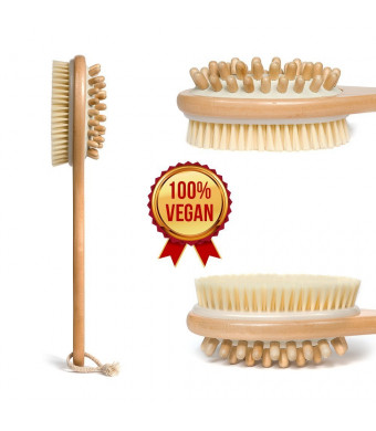 Sano Naturals Body Brush for Dry Brushing, Cellulite and Skin. 100% Vegan, Cruelty-Free, Shed-Free Bristles. Lon