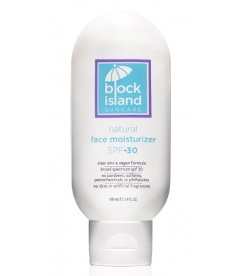 Block Island Organics - Natural Face Moisturizer SPF 30 with Clear Zinc - Broad Spectrum UVA UVB Protection - Daily Anti-Aging Sunscreen Sunblock - EWG Top Rated - Non-Toxic - Made in USA - 3.4 FL OZ
