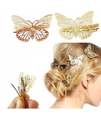 Blovess Yueton Pack of 2 Golden Butterfly Hair Clip Hair Accessories, Bride Headwear Hair Clips