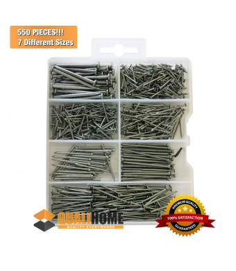 Qualihome #1 Best Quality Small Hardware Nail and Brad Assortment Kit, 550 Pieces