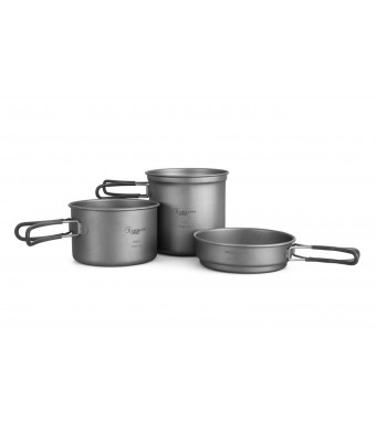 HealthPro Titanium Lightweight 3-Piece Pot and Pan Camping Hiking Cookware Set