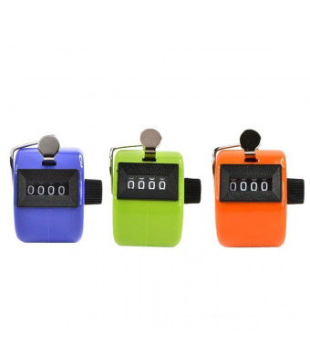 Worldoor Pack of 3 Color Handheld Tally Counter with 4 Digit Display, Golf Handheld Manual 4 Digit Number Tally Counter Clicker for Lap/Sport/Coach/School/Event