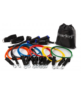HemingWeigh Resistance Band Set with Door Anchor, Ankle Strap, Exercise Chart, and Resistance Bands Carrying Case