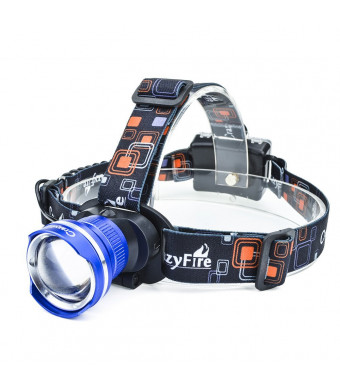 Super Bright LED Headlamp,CrazyFire 1600 Lumens XML-T6 CREE LED Headlamp,Adjustable 3 Modes Runners Headlamp for Reading,Hunting,Hiking,Camping,Running,Jogging,Climbing,Fishing(Blue)