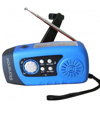iRonsnow IS-089 Dynamo Emergency Solar Hand Crank Self Powered FM Radio, [2000mAh] Power Bank and LED Flashlight, Support TF card MP3