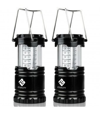 Etekcity 2 Pack Portable Outdoor LED Camping Lantern Flashlights (Black, Collapsible)