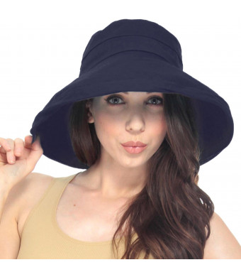 Simplicity Women's Summer Solid Colored Cotton Bucket Hat with Big Fold-up Brim