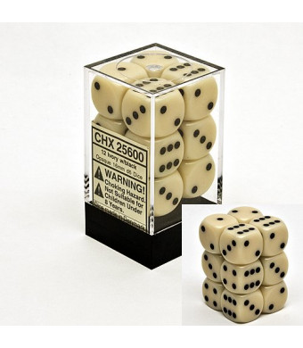 Chessex Dice Ivory 16mm D6 Opaque Dice Block of 12