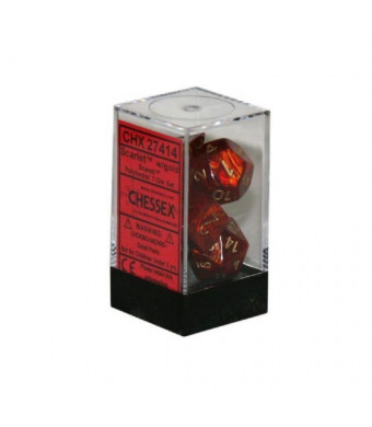 Chessex Dice: Polyhedral 7-Die Scarab Dice Set - Scarlet with Gold CHX-27414
