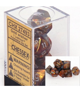 Chessex Dice: Polyhedral 7-Die Lustrous Dice Set - Gold w/silver