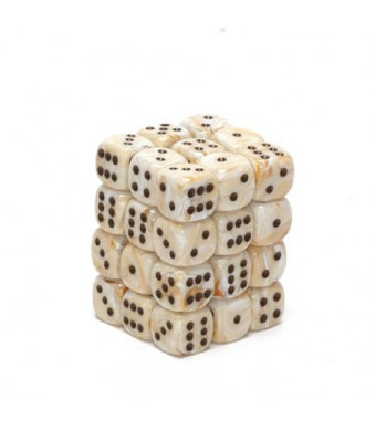 Chessex Dice d6 Sets: Marble Ivory with Black - 12mm Six Sided Die (36) Block of Dice