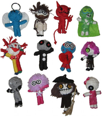 VOODOO String dolls, with hanging loop, Assorted Styles Sold in pack of 12, 2.5"