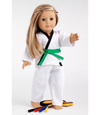 DreamWorld Collections Yin and Yang - Karate / Tae Kwon Do outfit includes blouse, pants and 5 belts - yellow, green, red