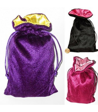 Paper Mart Satin and Velvet Tarot Bag Trio Bundle: Black/pink and Wine/rose and Purple/yellow (5 X 8)