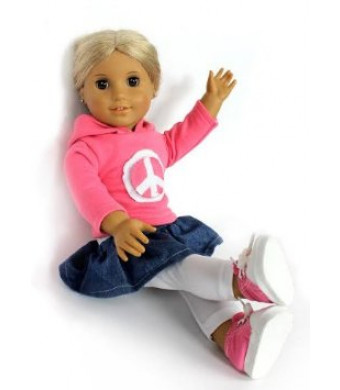 Doll Clothes for American Girl Dolls: 4 Pc Peace to the World Outfit - "Dress Along Dolly" (Includes Skirt, Sweatshirt, Leggings,and Sneakers)