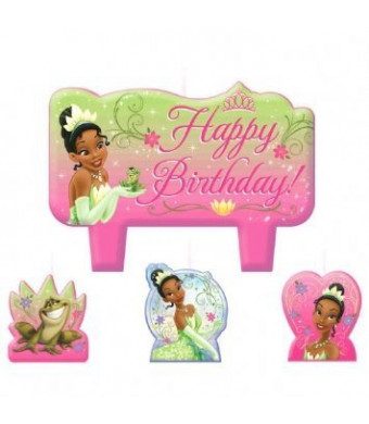 Amscan Charming Tiana Frog and The Prince Character Themed Candle Set, Pink/Green, 1.25"