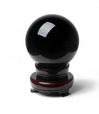 Conversancy 80mm Natural Black Obsidian Divination Sphere Crystal Ball with Stand