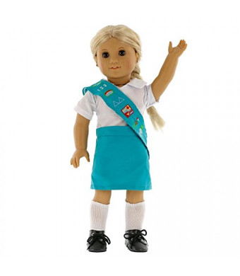 Dress Along Dolly Girl Scout Inspired Doll Outfit for American Girl and 18" Dolls (Includes Shirt, Skirt, Socks, Sh