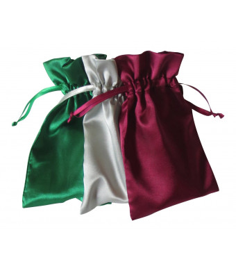 Paper Mart Tarot Bags Festive Colors Satin Bundle of 3: Emerald Green Silver and Wine (5" X 8" Each)