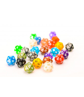 Easy Roller Dice Co. 25 Count Assorted Pack of 20 Sided Dice - Multi Colored Assortment of D20 Polyhedral Dice