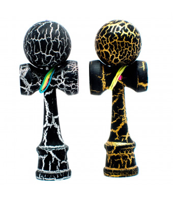 2-PACK - KENDAMA TOY CO. - The Best Pocket Kendama For Tons Of Fun (not full size) - Fancy Colors: Black/Silver and Black/Gold - Solid Wood - A Tool To Create Better Hand And Eye Coordination