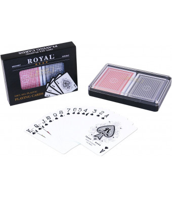 Royal Playing cards 2-Decks Poker Size Royal 100% Plastic Playing Cards Set in Plastic Case