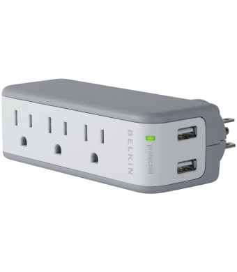 Belkin Mini 5W 3-Outlet Swivel Travel Charger with Dual USB Ports