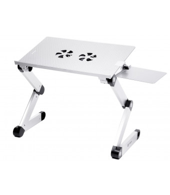 Pwr+ Portable Laptop-Table-Stand with Mouse Pad Fully Adjustable-Ergonomic Mount-Ultrabook-Macbook Light Weight Aluminum-Silver Bed Tray Desk Book Fans Up to 17"