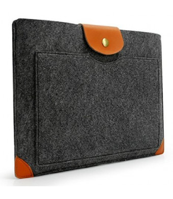 Lavievert Handmade Gray Felt Case Leather Corner Bag Sleeve with Leather Flap Magnetic Button for 