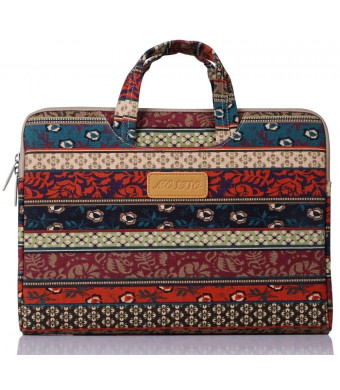 Mosiso Laptop Briefcase Bag, Bohemian Canvas Fabric Sleeve Case Handbag for 13-13.3 Inch MacBook Pro, MacBook Air, Notebook Computer, Mystic Forest