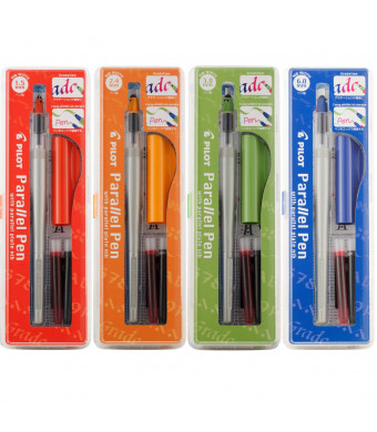 Pilot Parallel Calligraphy Pen Set, 1.5 mm, 2.4 mm, 3.8 mm and 6 mm with Bonus Ink Cartridge (P9005SET)