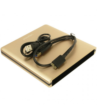 Pawtec Luxury Slim Aluminum USB 3.0 External Enclosure For Optical SATA Drive Blu-Ray DVD MAC / PC - Gold Edition