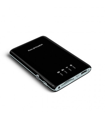 RAVPower Filehub, 5 in 1 SD Card USB Reader Wireless Hard Drive Companion WiFi Bridge Sharing Media Streamer 3000mAh External Battery Pack, Black