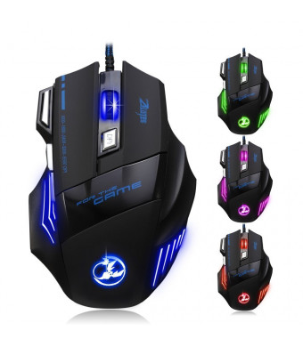 Zelotes Computer Game Mouse, LED Optical 3200 DPI 7 Button USB Wired Gaming Mouse Mice