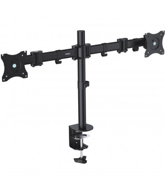 VonHaus Dual Monitor Desk Mount Stand with Clamp for 13”-27” LED LCD Screens with ±45° Tilt, 360° Rotation and 180° Pull Out Swivel Arm Bracket - Max VESA 100x100